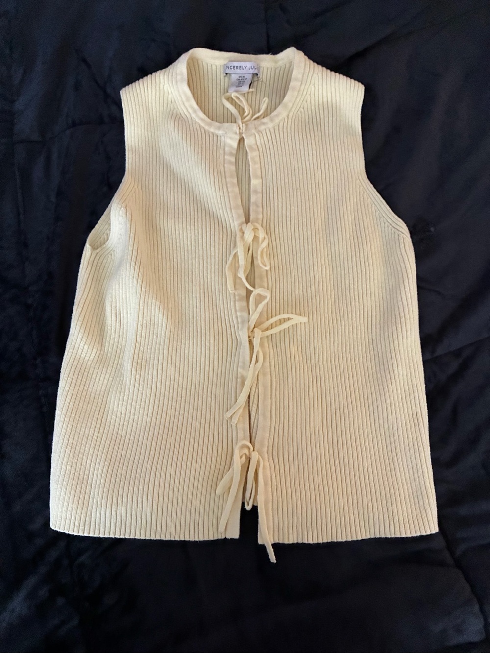 Sincerely Jules Butter Yellow Ribbed Tie-Front Sleeveless Tank